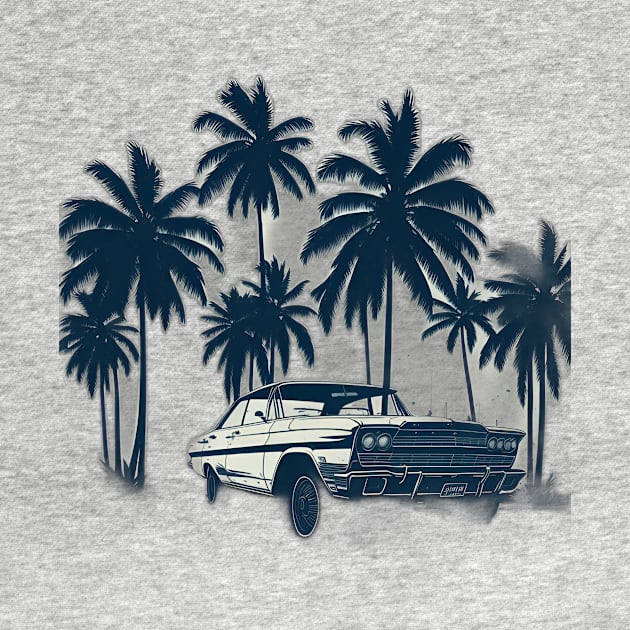 travel illustration, car and palm tree summer by emofix